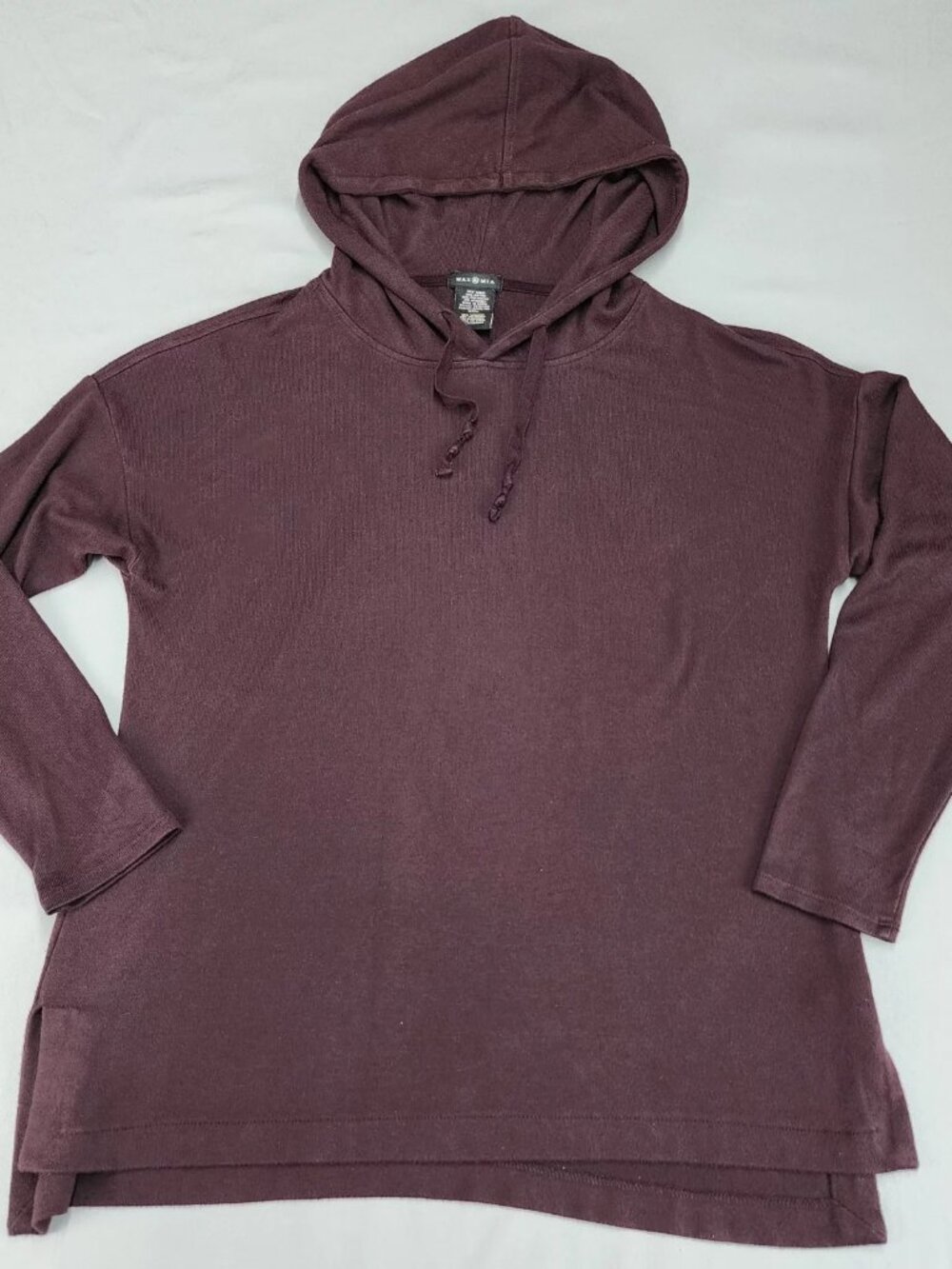 MAX & MIA Hoodie Women's L Burgundy Pullover Relaxed Fit Side Slits Drawstring
